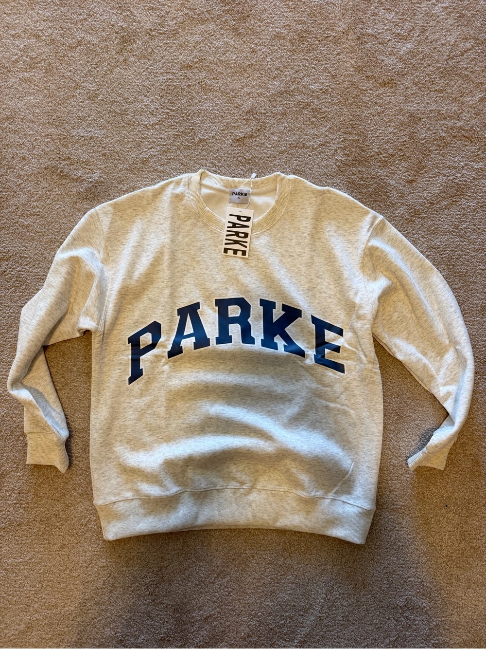 Crewneck Sweatshirt in Light Gray with Navy Lettering